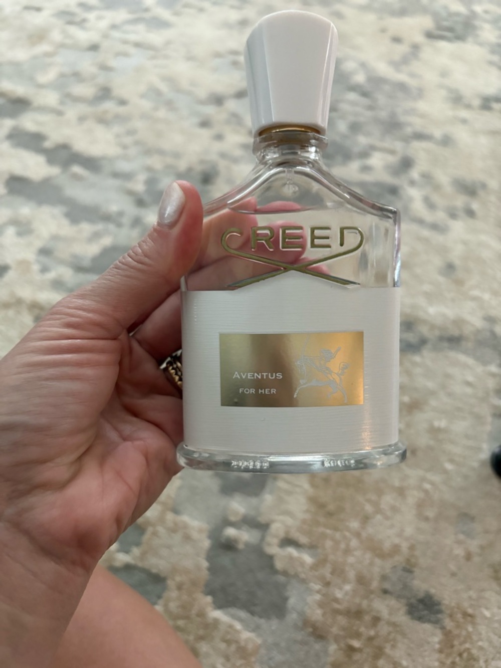 Creed Aventus for Her Bottle in White and Gold Accents